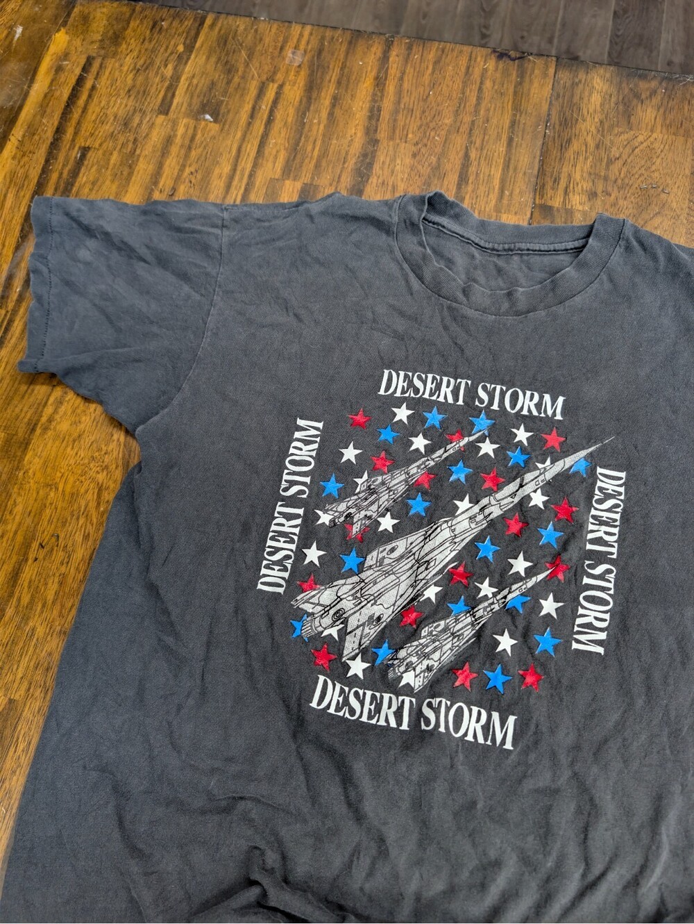 Desert Storm Fighter Jet Vintage Shirt Faded Black Size XL